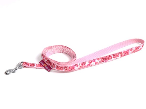Vodítko pro psa, š. 1,5 cm, růžové kytičky